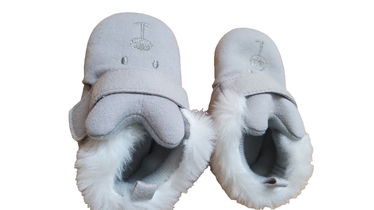 Baby Krabbelschuhe Set Grau Beige Bär Katze Kunstfell Winter