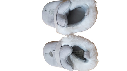 Baby Krabbelschuhe Set Grau Beige Bär Katze Kunstfell Winter