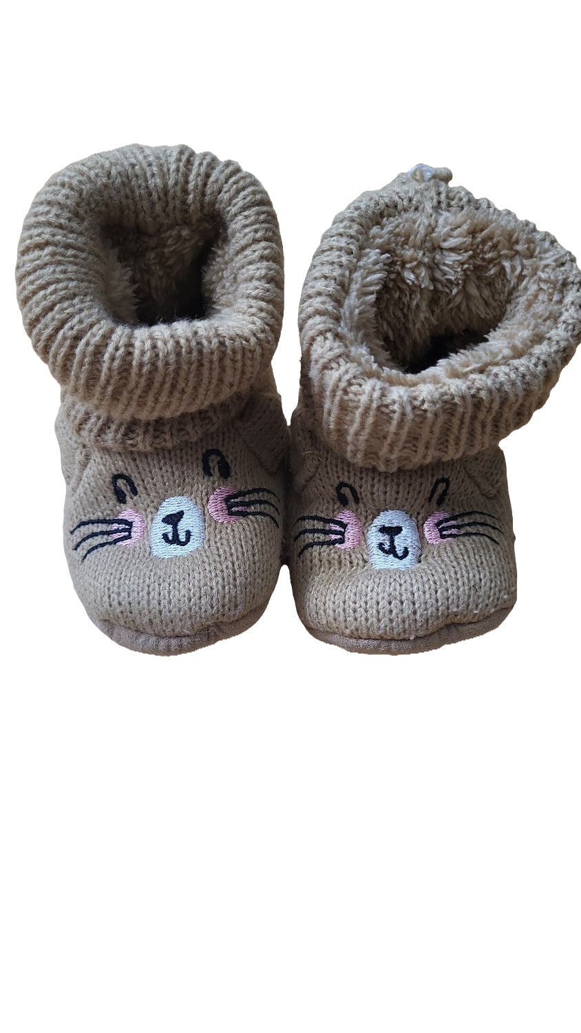 Baby Krabbelschuhe Set Grau Beige Bär Katze Kunstfell Winter
