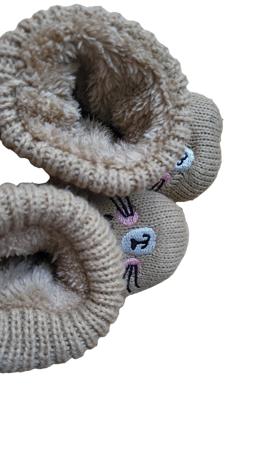 Baby Krabbelschuhe Set Grau Beige Bär Katze Kunstfell Winter