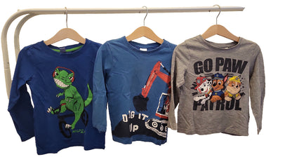 3er Set Langarmshirts - Dino, Bagger & Paw Patrol