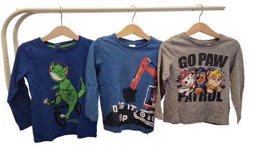 3er Set Langarmshirts - Dino, Bagger & Paw Patrol