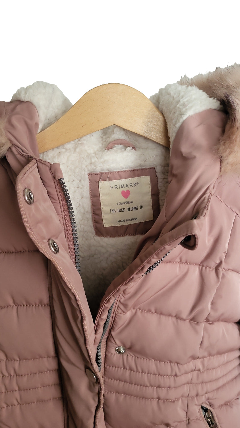 Primark Winterjacke 92/ 98cm Rosa Mädchen Kapuze Kunstfell Gefüttert
