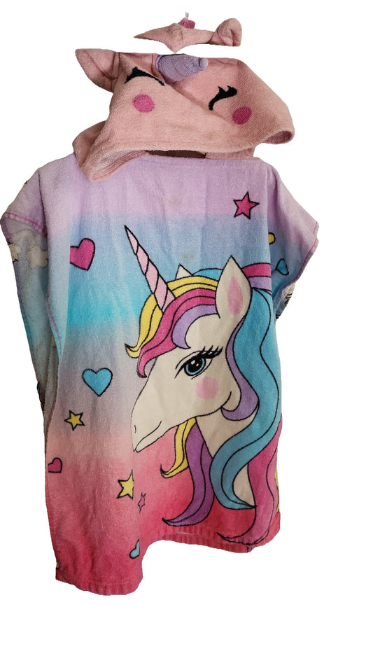 Einhorn Strandponcho Kinder S 0 - 4 Jahre Pink Kapuze Badeumhang Unicorn Frottee