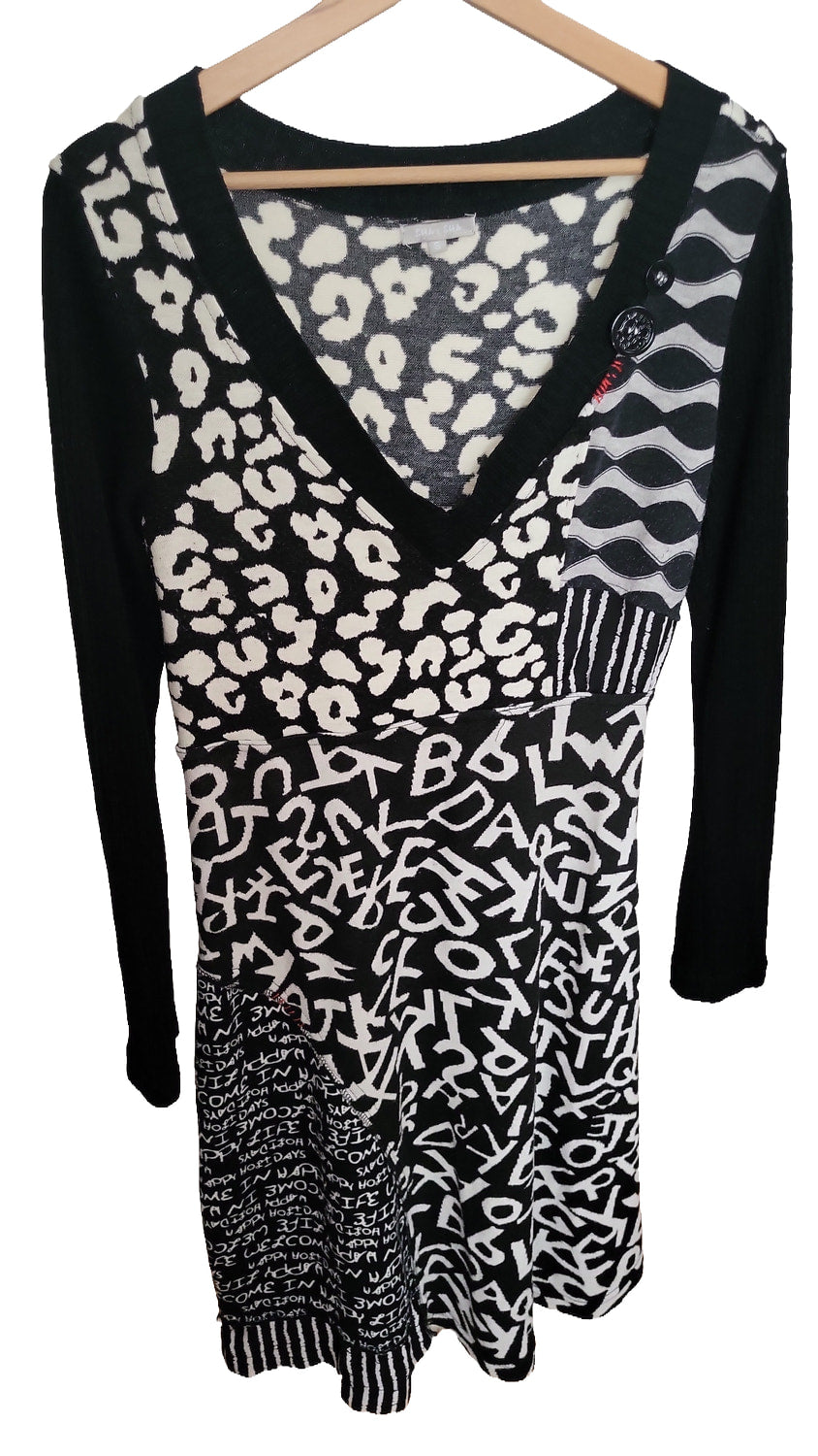 Sha Sha Strickkleid Muster-Mix Schwarz-Weiß - Größe M