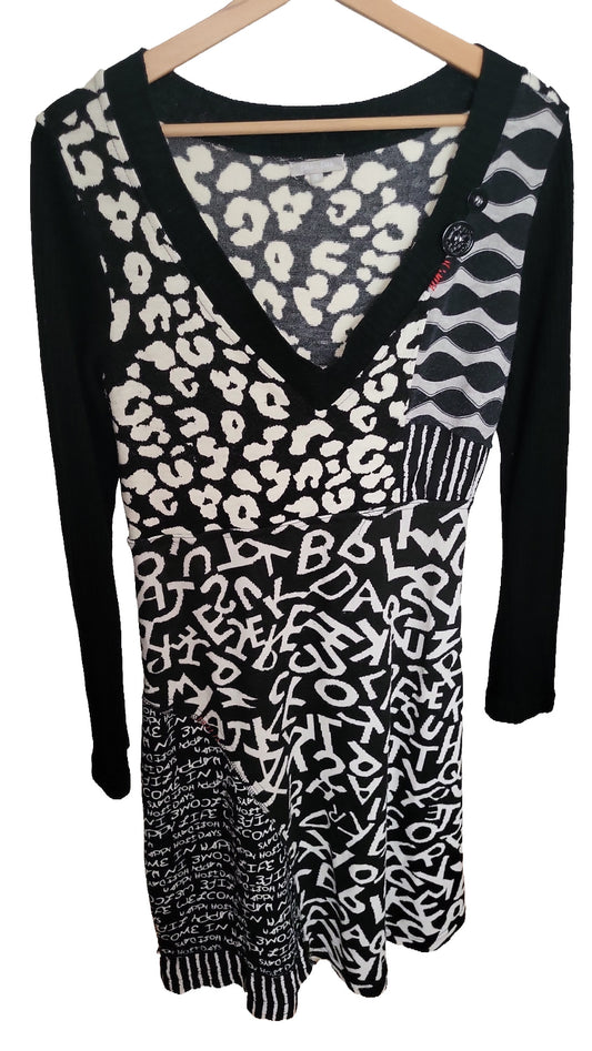 Sha Sha Strickkleid Muster-Mix Schwarz-Weiß - Größe M
