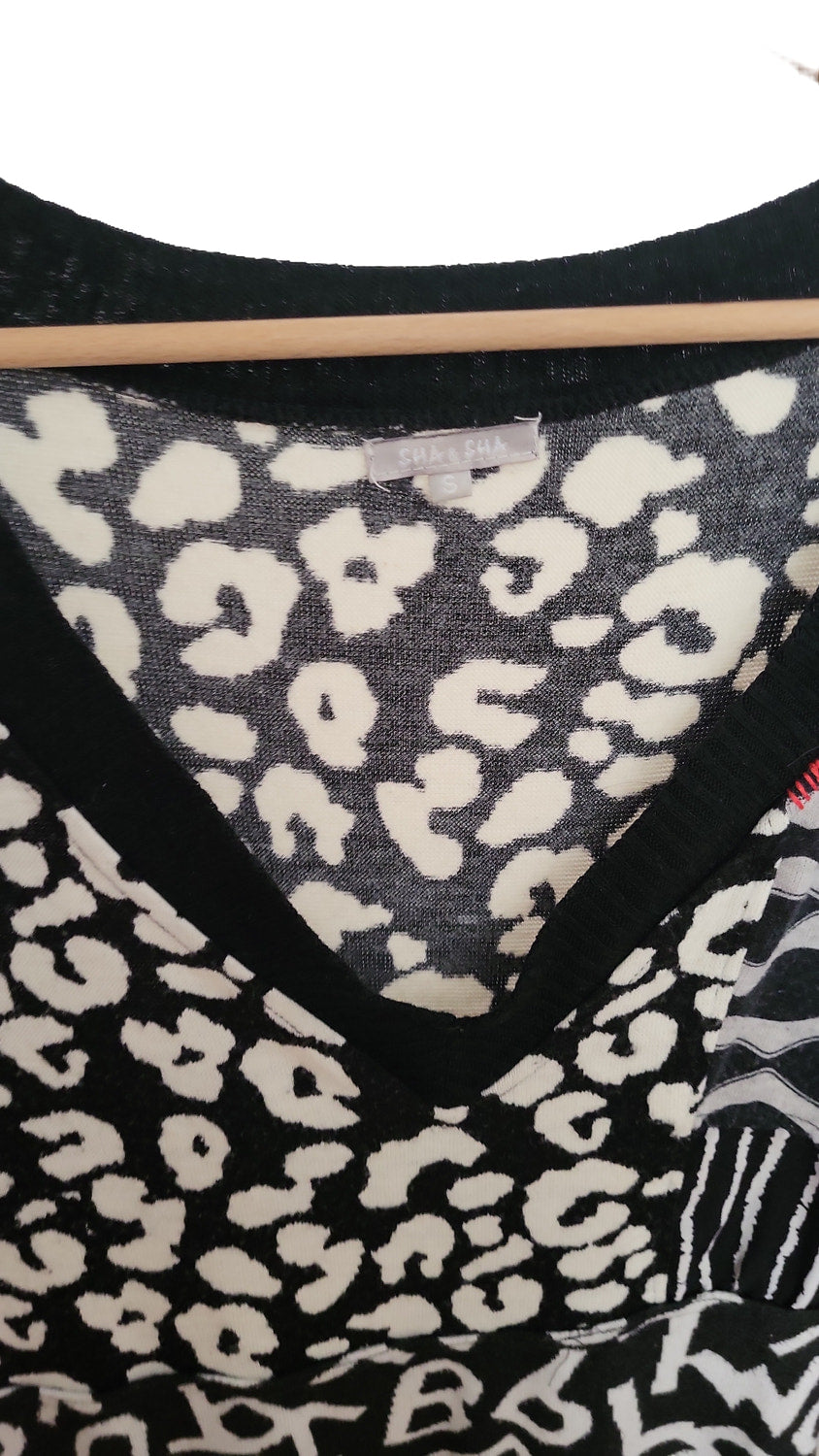 Sha Sha Strickkleid Muster-Mix Schwarz-Weiß - Größe M