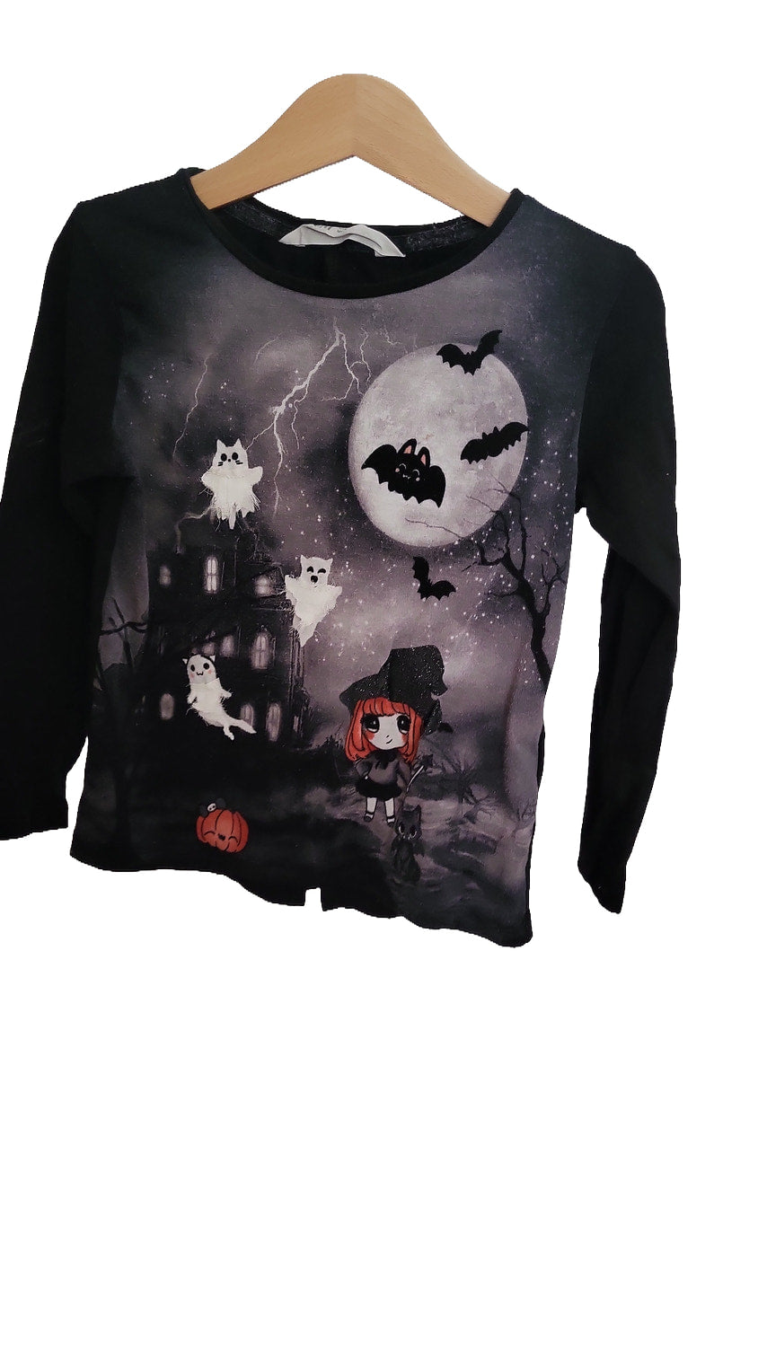 H&M Langarmshirt 98 104 Schwarz Halloween Hexe Fledermaus Gespenst Kürbis Shirt Kinder