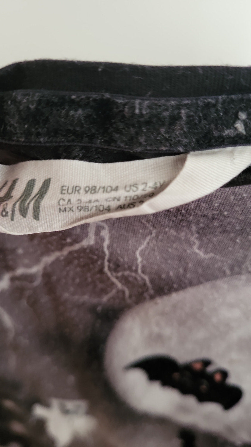 H&M Langarmshirt 98 104 Schwarz Halloween Hexe Fledermaus Gespenst Kürbis Shirt Kinder
