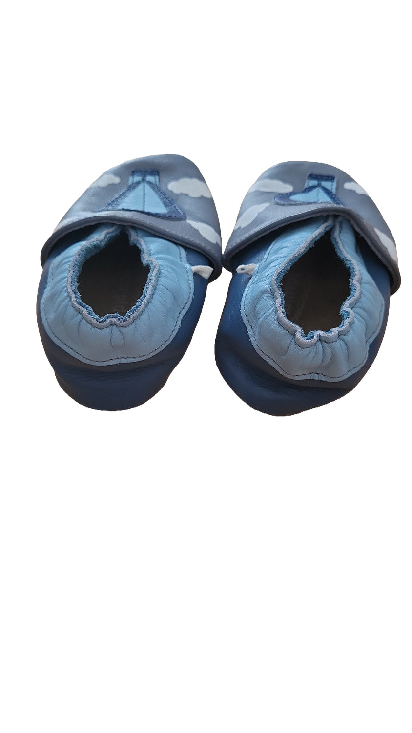 Impidimpi Krabbelschuhe Gr 22 Patschen Erstlingsschuhe Babyschuhe Grau Blau Wolken Heißluftballon