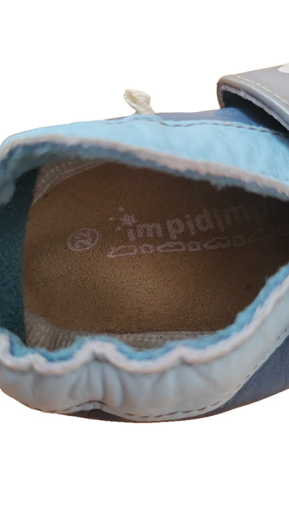 Impidimpi Krabbelschuhe Gr 22 Patschen Erstlingsschuhe Babyschuhe Grau Blau Wolken Heißluftballon